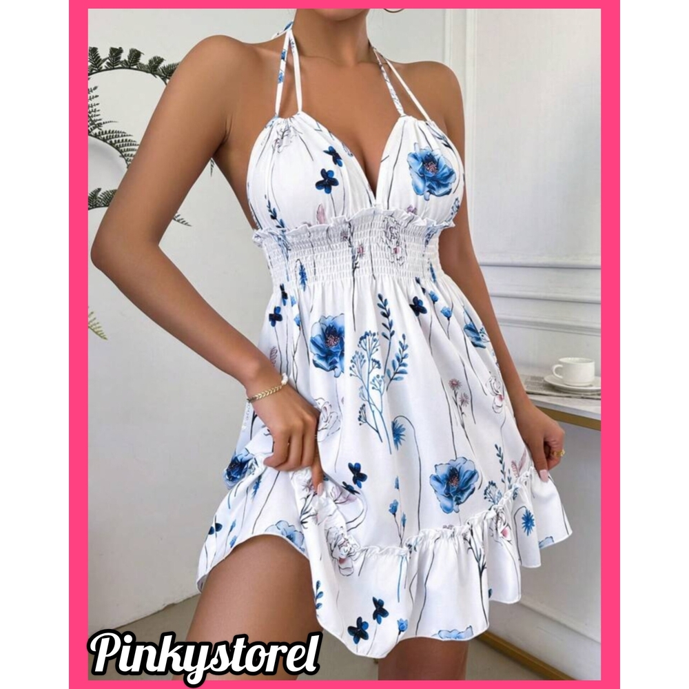 White Floral Halter Dress - Picture 4 of 6